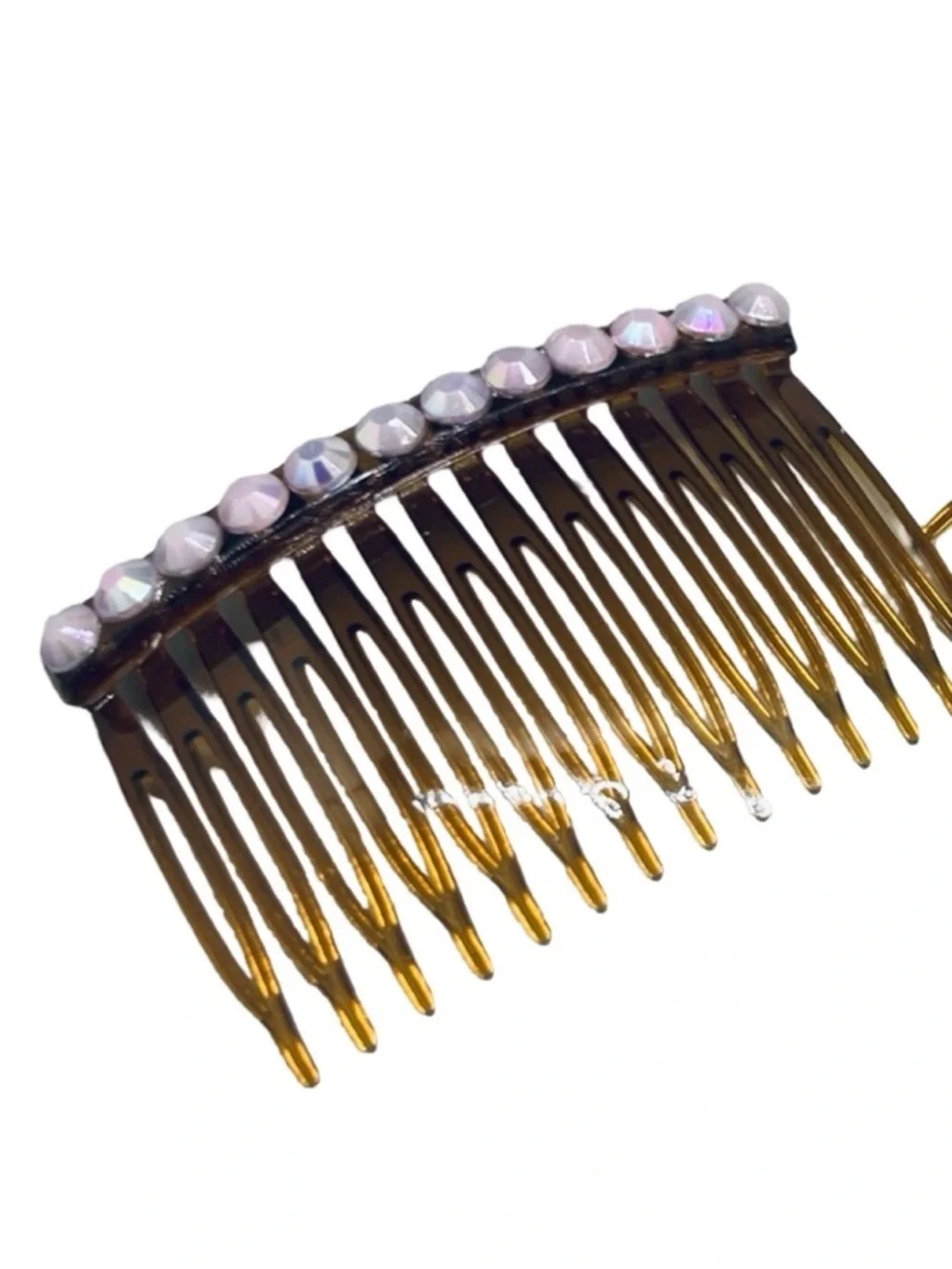 Embellished brown 2 pc Hair Combs iridescent faux stone FINAL PRICE DROP
